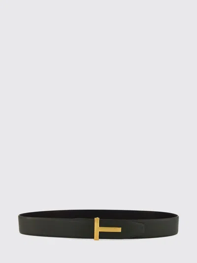 Tom Ford Grained Calfskin Leather Belt With T Monogram Buckle In White