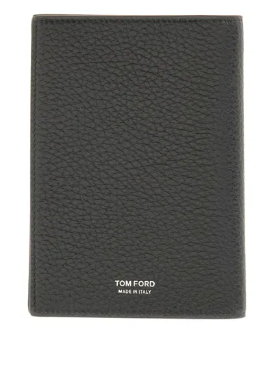 Tom Ford Textured Finish Compact Wallet And Cardholder In Gray