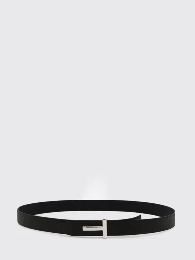 Tom Ford Grained Leather Belt With Metallic Monogram Buckle In Black
