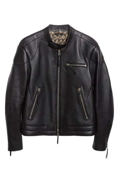Tom Ford Grained Leather Biker Jacket In Black