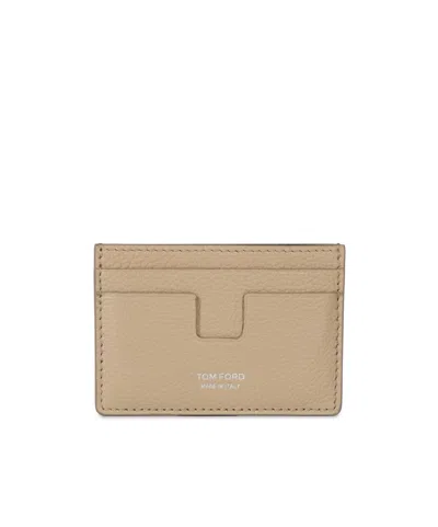 Tom Ford Grained Leather Card Holder In Nude