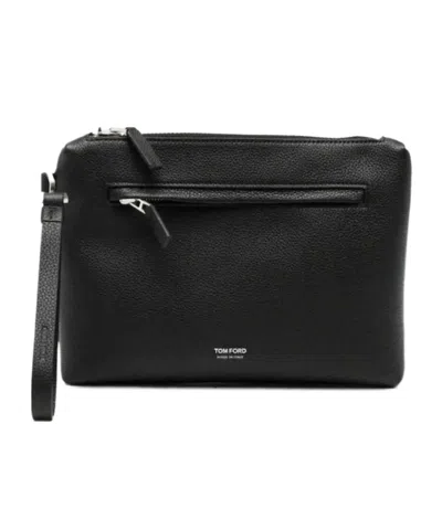 Tom Ford Grained Leather Clutch Bag In Black