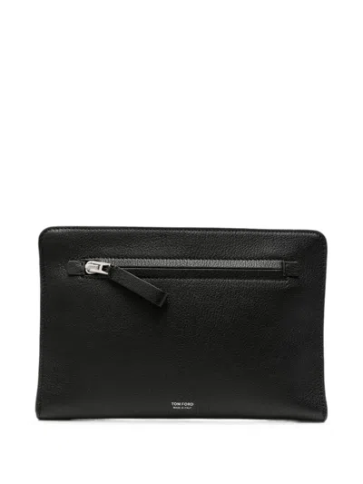 Tom Ford Grained Leather Clutch Bag In Black