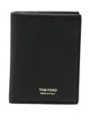 Tom Ford Black Card Holder With Embossed Logo Lettering On The Front In Grained Leather Man In Black