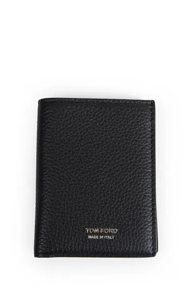 Tom Ford Grained Leather Folding Card Holder In Black