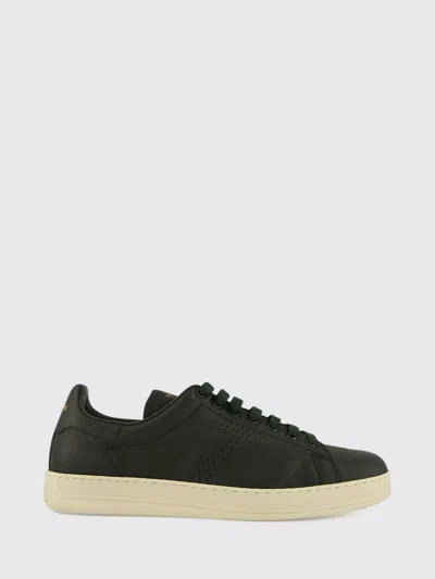 Tom Ford Grained Leather Low Top Sneakers With Perforated Monogram In Multi