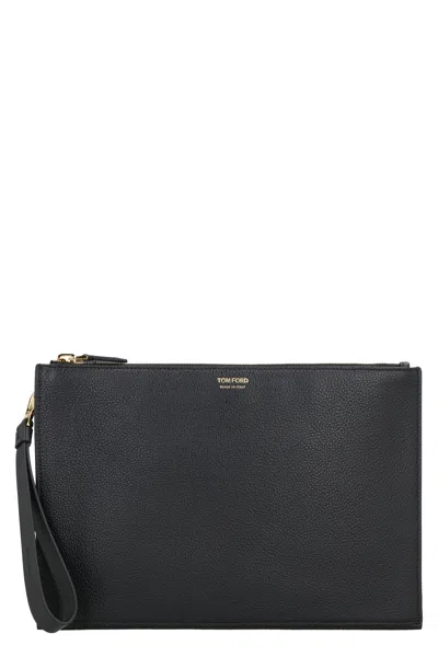 Tom Ford Grained Leather Pouch Handbag For The Modern Man In Black