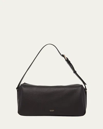 Tom Ford Grained Leather Shoulder Bag In Black