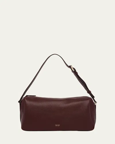 Tom Ford Grained Leather Shoulder Bag In Chocolate