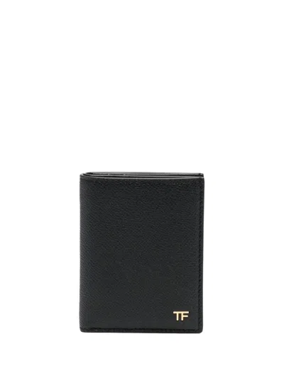 Tom Ford Grained Leather Small Folding Cardholder In Black