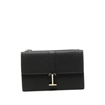 Tom Ford Grained Leather T-clasp Clutch In Black