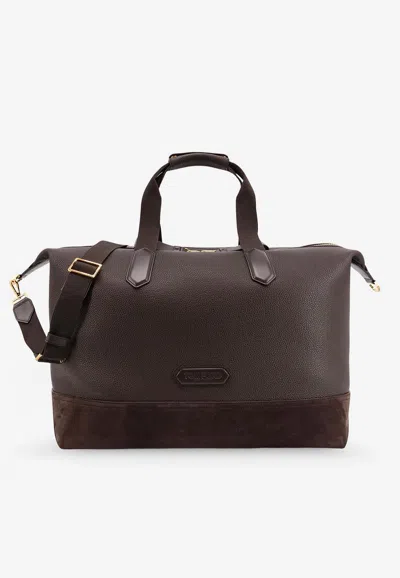 Tom Ford Grained Leather Travel Bag In Brown