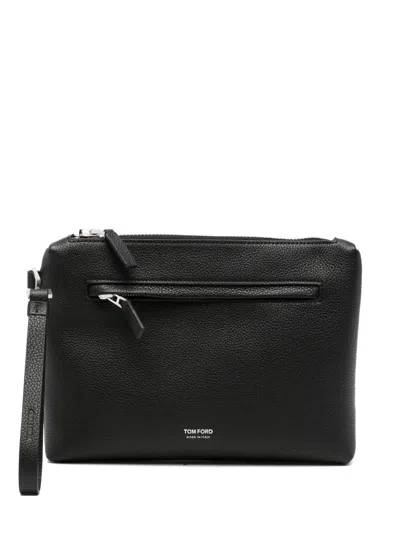 Tom Ford Leather Clutch Bag Wrist Strap Zip Pocket In Pink