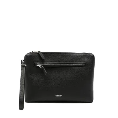 Tom Ford Grained Leather Wrist-strap Clutch Bag In Black