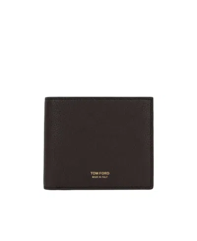 Tom Ford Soft Grain Leather T Line Classic Bifold Wallet In Black