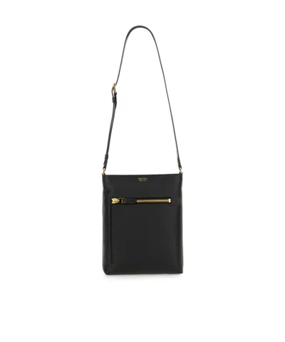 Tom Ford Grained-texture Logo Messenger Bag In Black