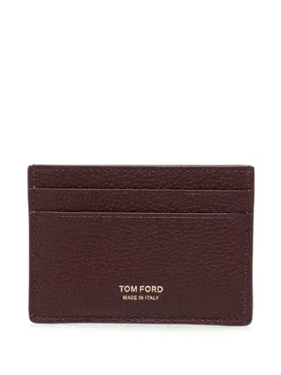 Tom Ford Grained-leather Card Holder In Burgundy