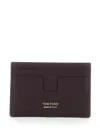Tom Ford Bordeaux Card Holder With Embossed Logo Lettering On The Front In Grained Leather Man In Brown