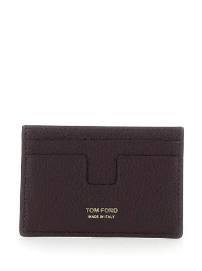 TOM FORD BORDEAUX CARD HOLDER WITH EMBOSSED LOGO LETTERING ON THE FRONT IN GRAINED LEATHER MAN
