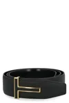 Tom Ford Logo-plaque Leather Belt In Black
