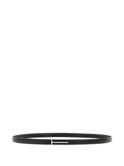 Tom Ford Minimalist Black Belt With Polished Buckle