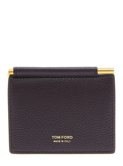 TOM FORD BORDEAUX BI-FOLD WALLET WITH EMBOSSED LOGO LETTERING ON THE FRONT IN GRAINED LEATHER MAN