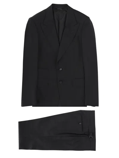 Tom Ford Shelton Overcheck Tailored Two Piece Suit In Black