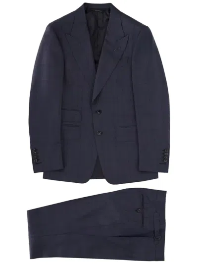 Tom Ford Grand Overcheck Shelton Suit In Blue