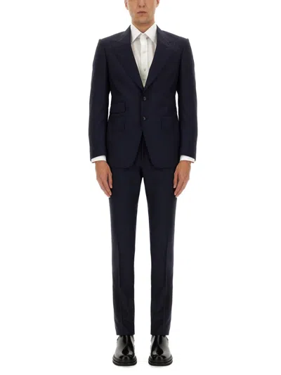 Tom Ford Grand Overcheck Shelton Suit In Blue