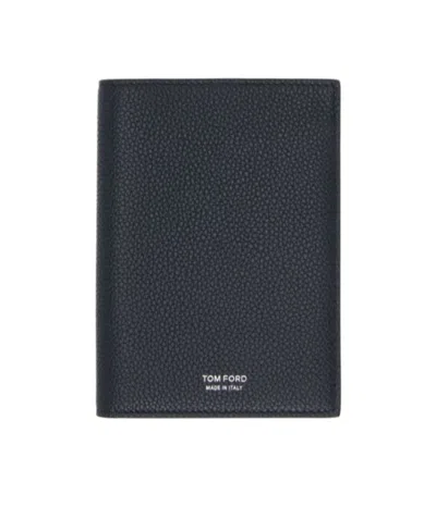 Tom Ford Black Card Holder With Embossed Logo Lettering On The Front In Grained Leather Man