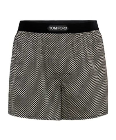 Tom Ford Graphic Print Silk Boxer Shorts In Black