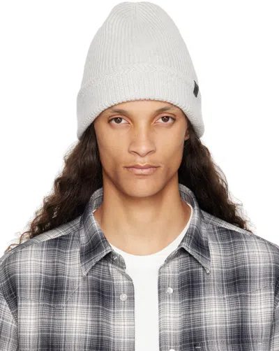 Tom Ford Gray Cashmere Knitted Beanie In Pale Grey