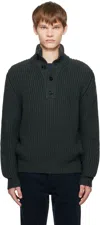 Tom Ford Gray Cashmere Wool Half Button Sweater In Green