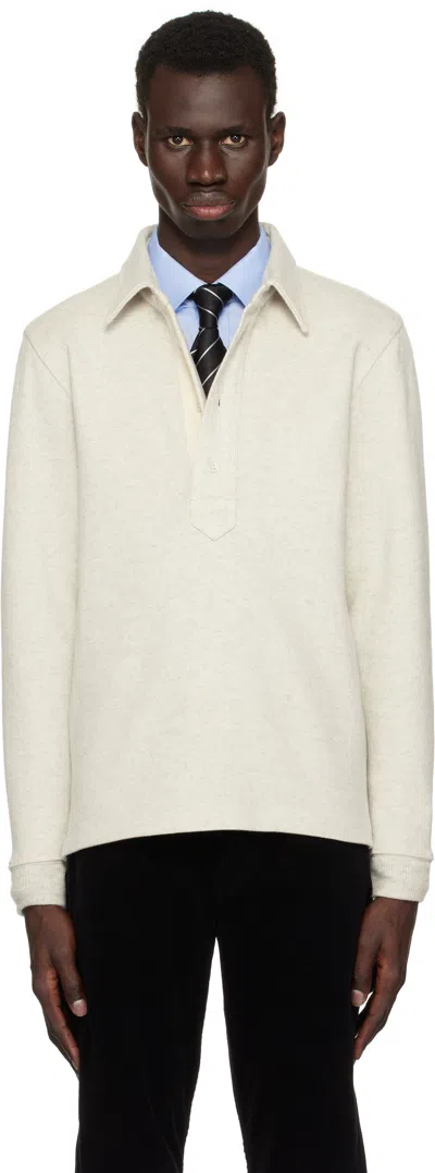Tom Ford Gray Cotton Blend Rugby Polo In Light Grey
