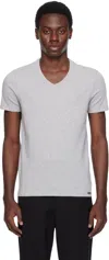 Tom Ford Man's Cotton V-neck T-shirt In Grey