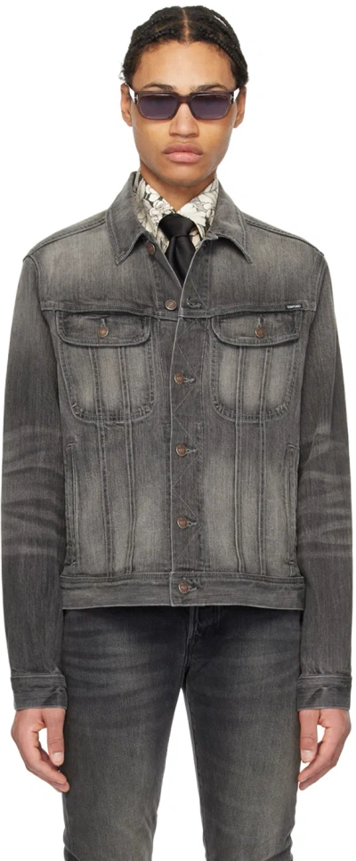 Tom Ford Gray Faded Denim Jacket In Pale Grey