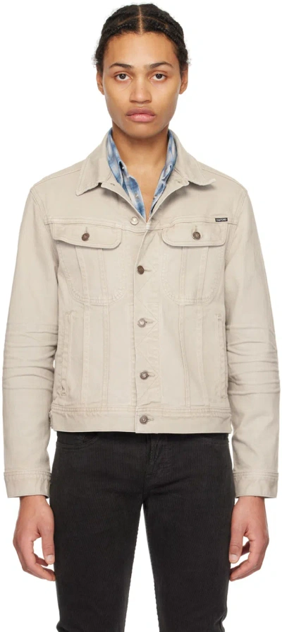 Tom Ford Gray Garment-dyed Denim Jacket In Stone