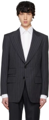 Tom Ford Gray Sharp Stripe Atticus Blazer In Dark Grey