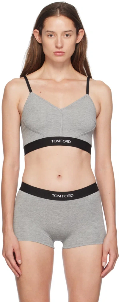 Tom Ford Gray Signature V-neck Bralette In Ig164 Grey Melange