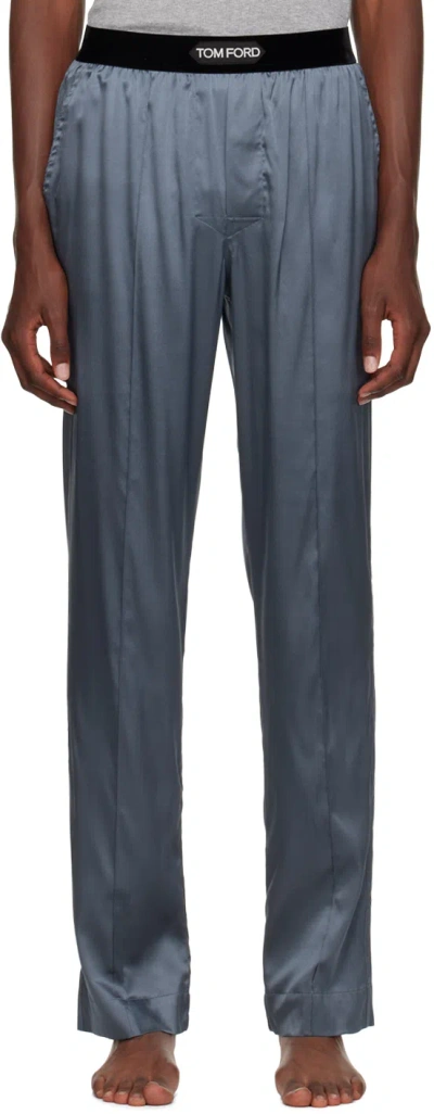 Tom Ford Gray Silk Pyjama Pants In Dark Grey