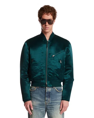 Tom Ford Satin Bomber Jacket In Green