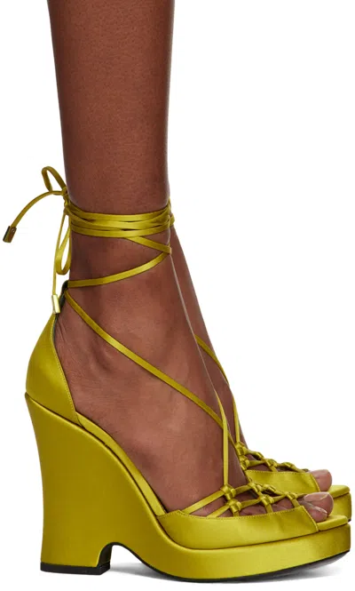 Tom Ford Green Ankle Wrap Heeled Sandals In 1y001 Chartreuse