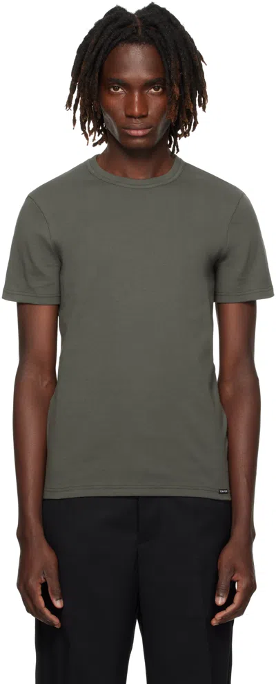 Tom Ford Green Cotton Crewneck T-shirt In Gray