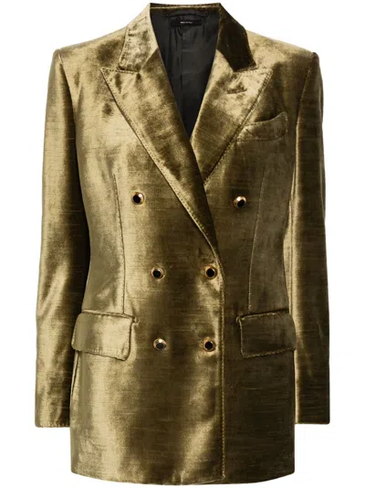 Tom Ford Velvet Double-breasted Blazer In Green