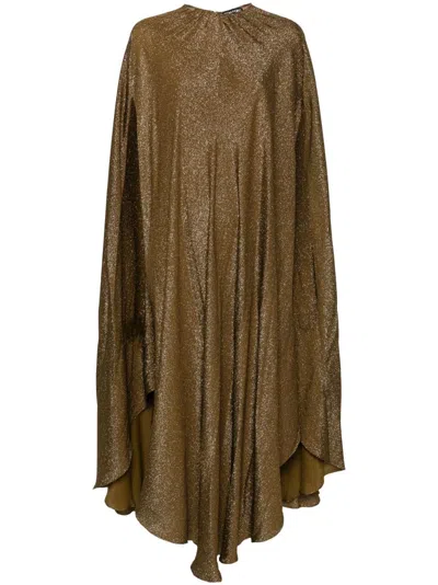Tom Ford Green Glitter Draped Dress In Gold