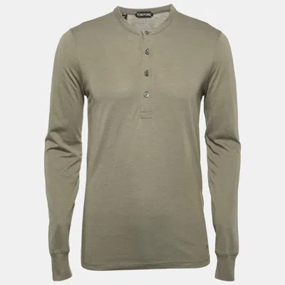Pre-owned Tom Ford Green Jersey Long Sleeve Henley Neck T-shirt M