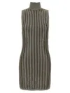 Tom Ford Striped Ribbed Metallic Wool-blend Turtleneck Mini Dress In Green