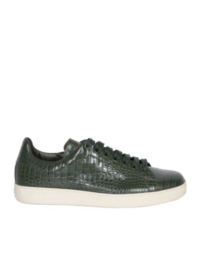 Tom Ford Warwick Crocodile-embossed Leather Sneakers In Green