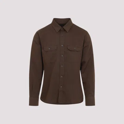 Tom Ford Green Military Cotton Shirt In Brown
