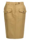 Tom Ford Stretch Cotton Twill Midi Skirt Skirts Beige In Brown